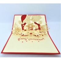 Handmade 3D Pop Up Xmas Card Merry Christmas Mr Mrs Santa Claus Lover Couple Kitchen Kiss Gift Exchange Snowflakes Tree Greetings Decoration Ornament